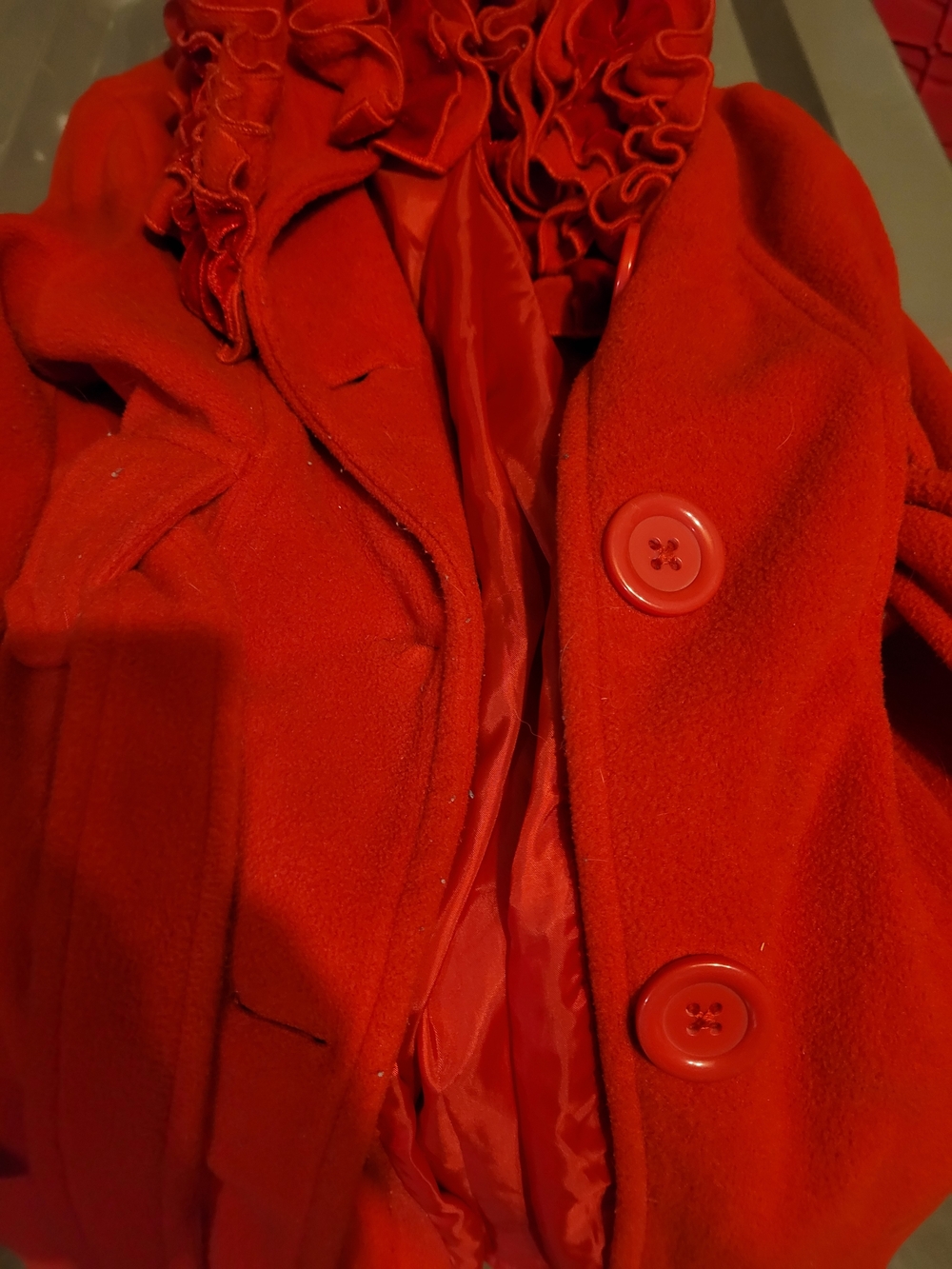 Copper Key Girls Red Ruffle Collar Belted Coat - Picture 4 of 7